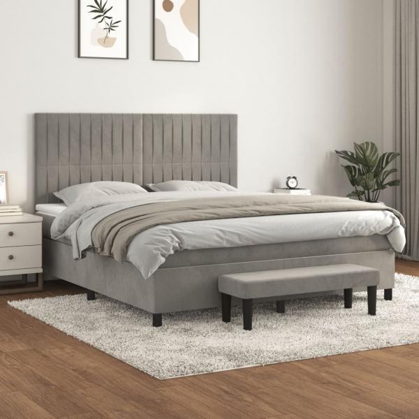 ARDEBO.de - Boxspringbett mit Matratze Hellgrau 160x200 cm Samt