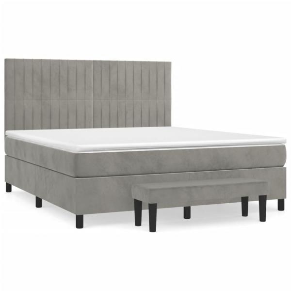 Boxspringbett mit Matratze Hellgrau 160x200 cm Samt