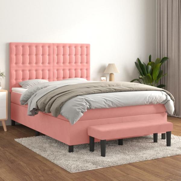 ARDEBO.de - Boxspringbett mit Matratze Rosa 140x190 cm Samt