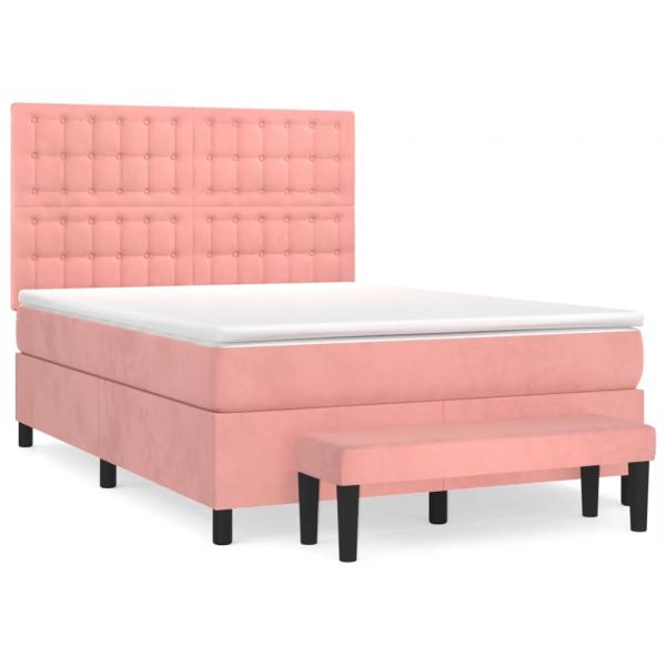 Boxspringbett mit Matratze Rosa 140x190 cm Samt