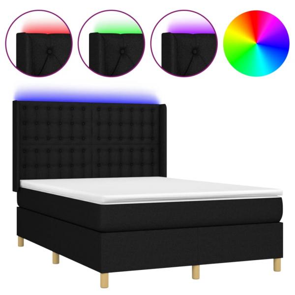 Boxspringbett mit Matratze & LED Schwarz 140x200 cm Stoff