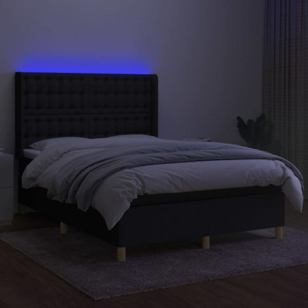 Boxspringbett mit Matratze & LED Schwarz 140x200 cm Stoff