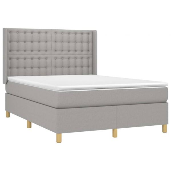 Boxspringbett mit Matratze & LED Hellgrau 140x190 cm Stoff