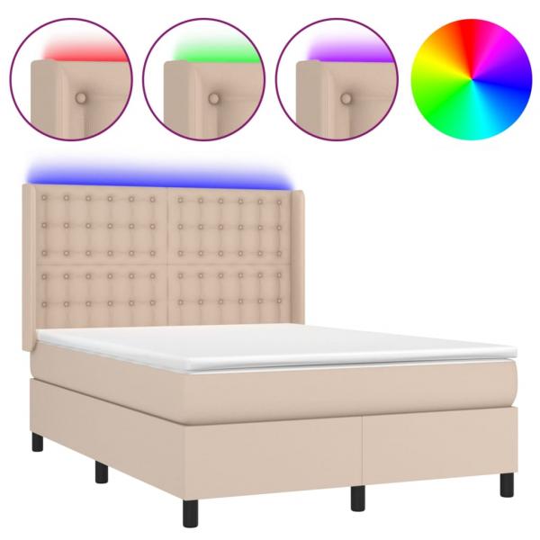 Boxspringbett mit Matratze & LED Cappuccino-Braun 140x200cm