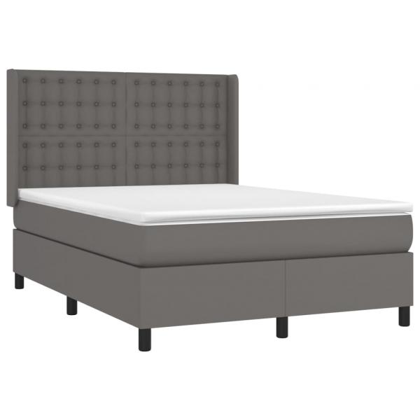 Boxspringbett mit Matratze & LED Grau 140x190 cm Kunstleder