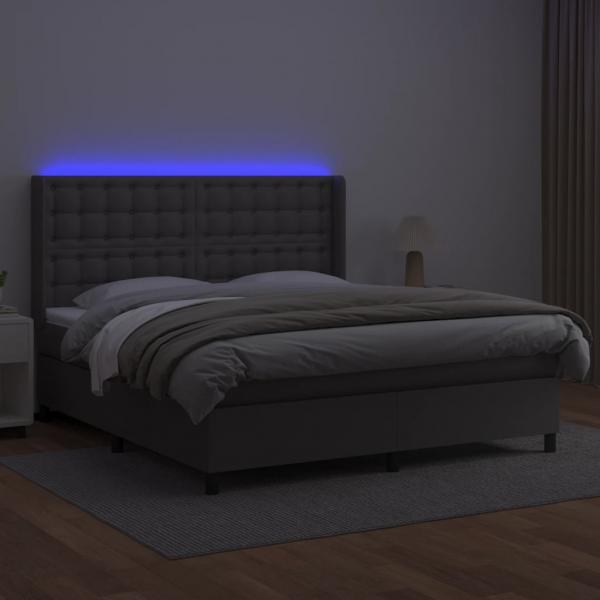 Boxspringbett mit Matratze & LED Grau 160x200 cm Kunstleder