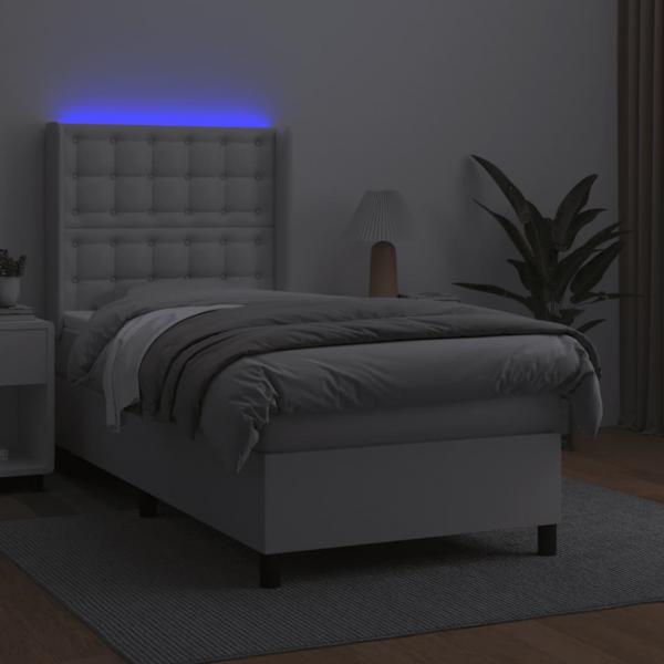 Boxspringbett mit Matratze & LED Weiß 80x200 cm Kunstleder 