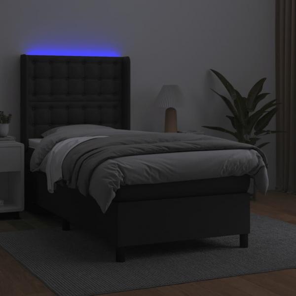 Boxspringbett mit Matratze & LED Schwarz 80x200 cm Kunstleder