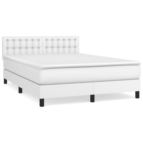 Boxspringbett mit Matratze Weiß 140x190 cm Kunstleder