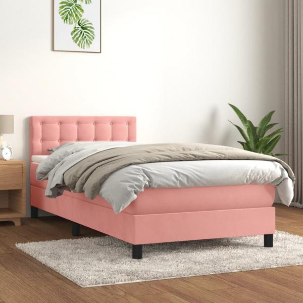 ARDEBO.de - Boxspringbett mit Matratze Rosa 80x200 cm Samt