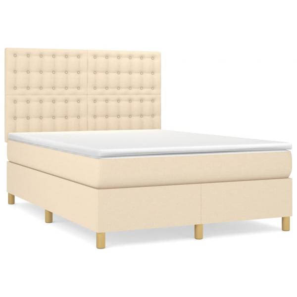 Boxspringbett mit Matratze Creme 140x190 cm Stoff