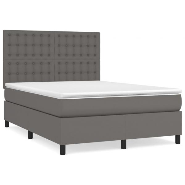 Boxspringbett mit Matratze Grau 140x190 cm Kunstleder