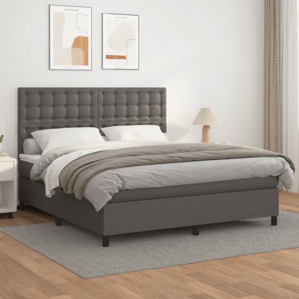 ARDEBO.de - Boxspringbett mit Matratze Grau 160x200 cm Kunstleder