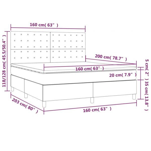 Boxspringbett mit Matratze & LED Schwarz 160x200 cm Samt