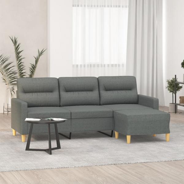 ARDEBO.de - 3-Sitzer-Sofa mit Hocker Dunkelgrau 180 cm Stoff