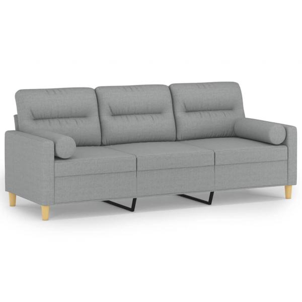 3-Sitzer-Sofa mit Zierkissen Hellgrau 180 cm Stoff