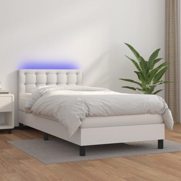 ARDEBO.de - Boxspringbett mit Matratze & LED Weiß 90x190 cm Kunstleder