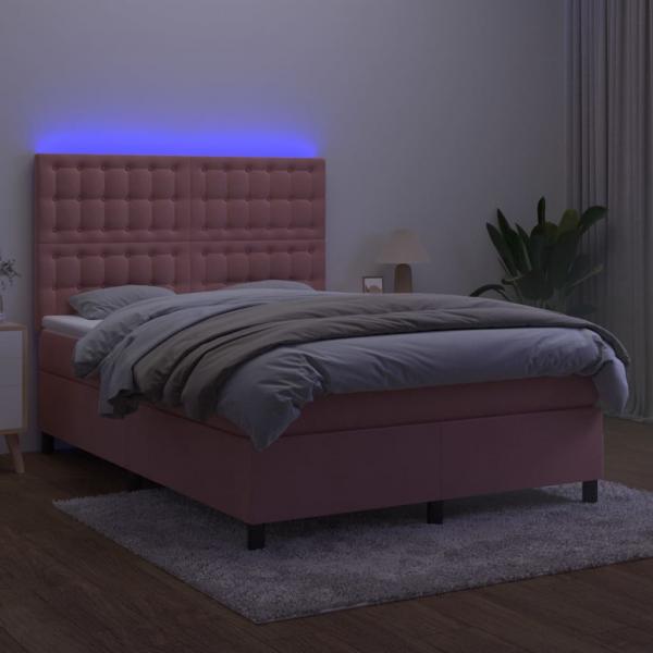 Boxspringbett mit Matratze & LED Rosa 140x200 cm Samt