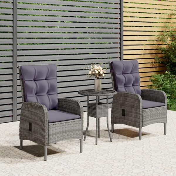 ARDEBO.de - 3-tlg. Garten-Bistro-Set Poly Rattan Grau