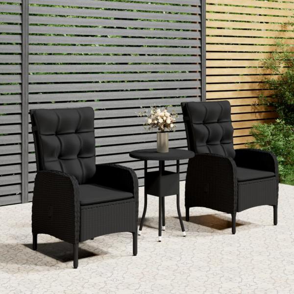 ARDEBO.de - 3-tlg. Garten-Bistro-Set Poly Rattan Schwarz