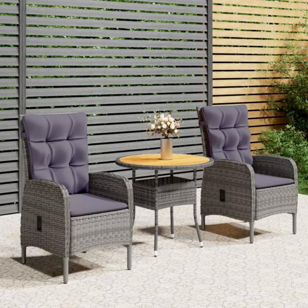 ARDEBO.de - 3-tlg. Garten-Bistro-Set Poly Rattan Grau