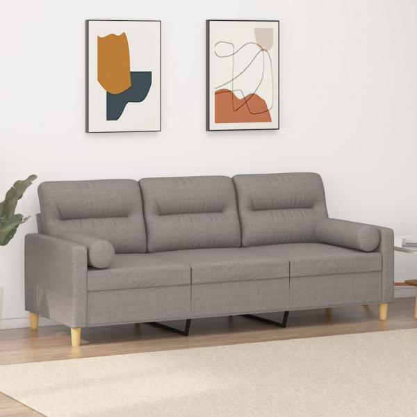 ARDEBO.de - 3-Sitzer-Sofa mit Zierkissen Taupe 180 cm Stoff