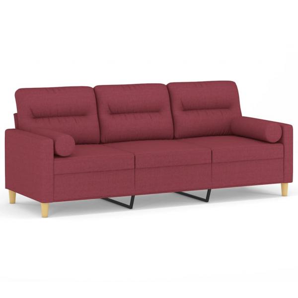 3-Sitzer-Sofa mit Zierkissen Weinrot 180 cm Stoff