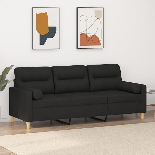 ARDEBO.de - 3-Sitzer-Sofa mit Zierkissen Schwarz 180 cm Stoff