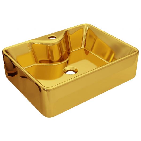 Waschbecken mit Wasserhahnloch 48 x 37 x 13,5 cm Keramik Golden