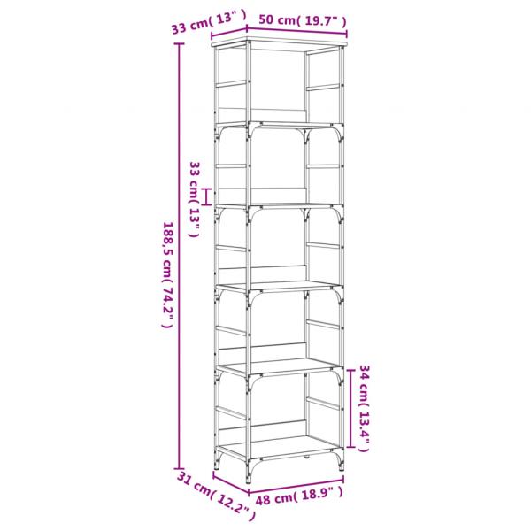 Bücherregal Braun Eichen-Optik 50x33x188,5 cm Holzwerkstoff