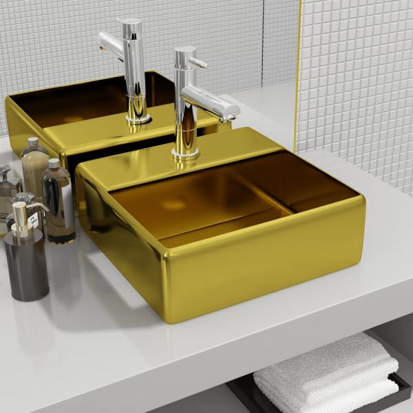 ARDEBO.de - Waschbecken mit Wasserhahnloch 38 x 30 x 11,5 cm Keramik Golden