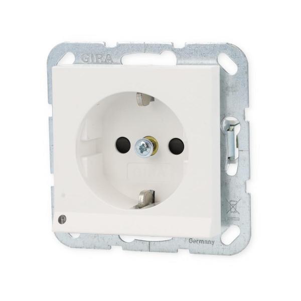 Gira 417027 SCHUKO-Steckdose 16 A 250 V~ mit LED-Orientierungsleuchte und Shutter System 55, Reinweiß Seidenmatt