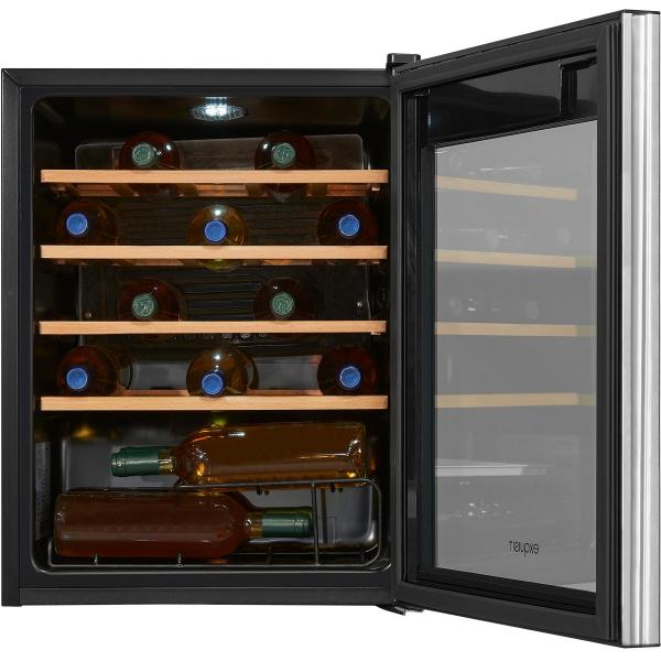 Exquisit WS1-24-GTE-030G Stand Weinkühlschrank, 48 cm breit, 24 Standardweinflaschen, Isolierglastür, Temperatureinstellung, schwarz