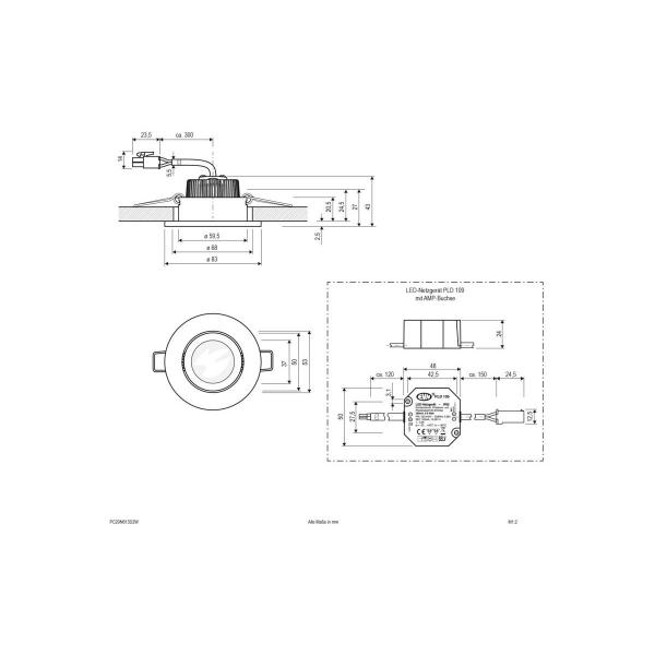 EVN LED Deckeneinbau - rund - schwenkbar - EDS-Optik (STL) IP20 - 220-240V - 6W - 3000K-2000K - 600lm-60lm - inkl. NG (PC20N613D2W)