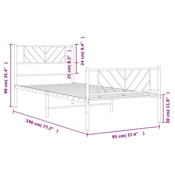 Bettgestell mit Kopf- und Fußteil Metall Schwarz 90x190 cm