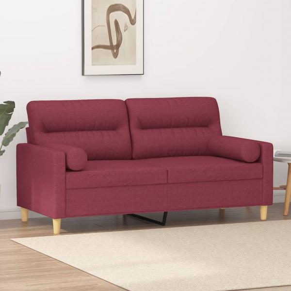 ARDEBO.de - 2-Sitzer-Sofa mit Zierkissen Weinrot 140 cm Stoff