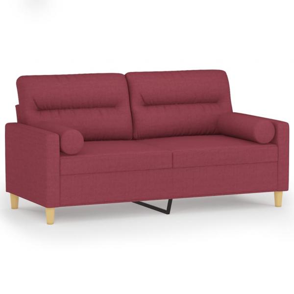 2-Sitzer-Sofa mit Zierkissen Weinrot 140 cm Stoff