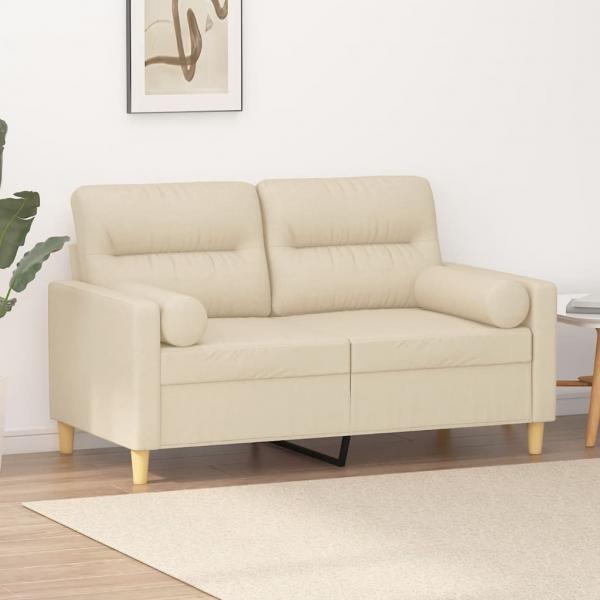 ARDEBO.de - 2-Sitzer-Sofa mit Zierkissen Creme 120 cm Stoff