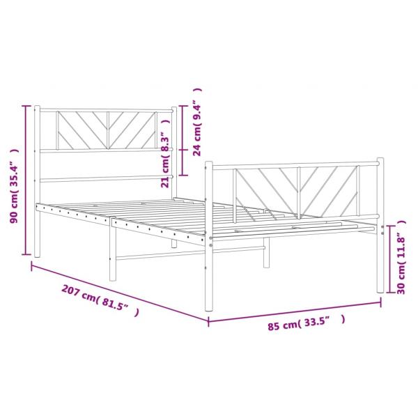 Bettgestell mit Kopf- und Fußteil Metall Schwarz 80x200 cm