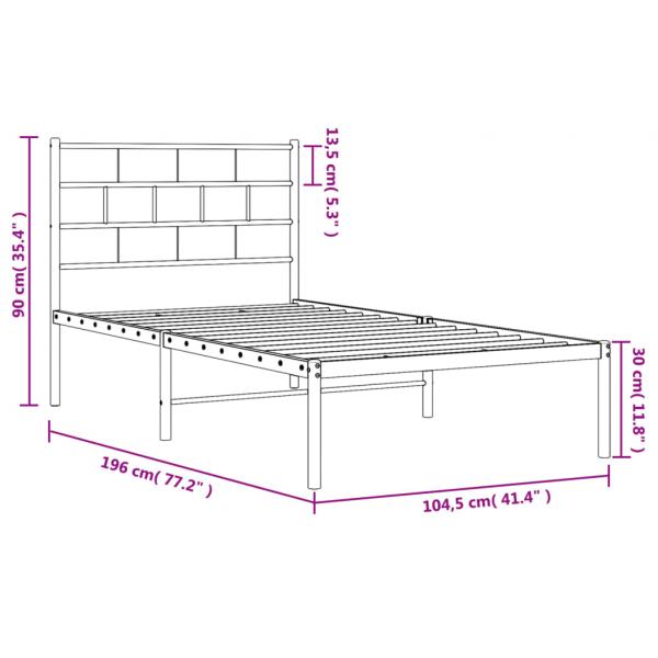 Bettgestell mit Kopfteil Metall Schwarz 100x190 cm