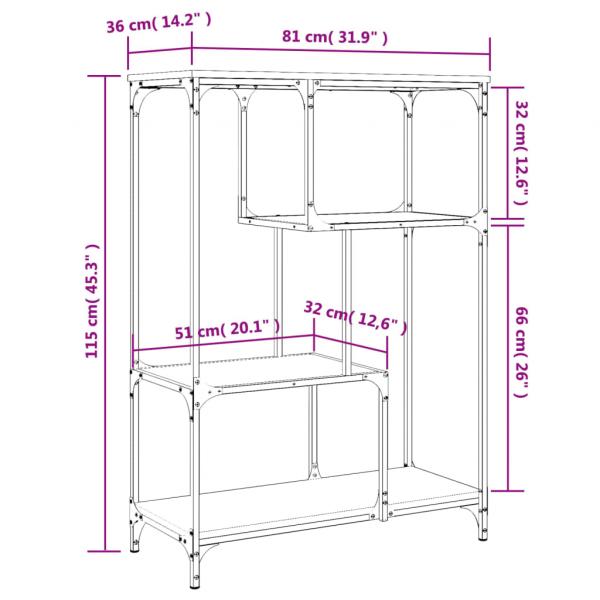 Bücherregal Grau Sonoma 81x36x115 cm Holzwerkstoff und Stahl