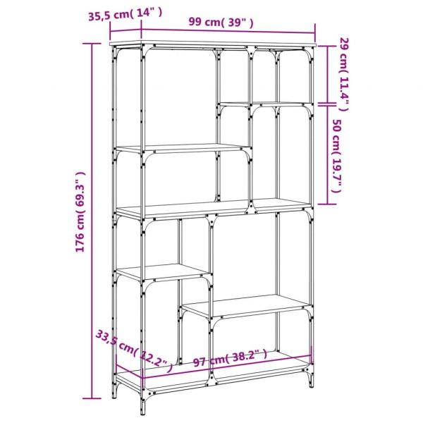 Bücherregal Grau Sonoma 99x35,5x176 cm Holzwerkstoff und Stahl