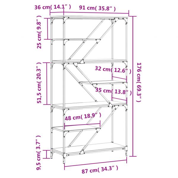 Bücherregal Sonoma-Eiche 91x36x176 cm Holzwerkstoff und Stahl