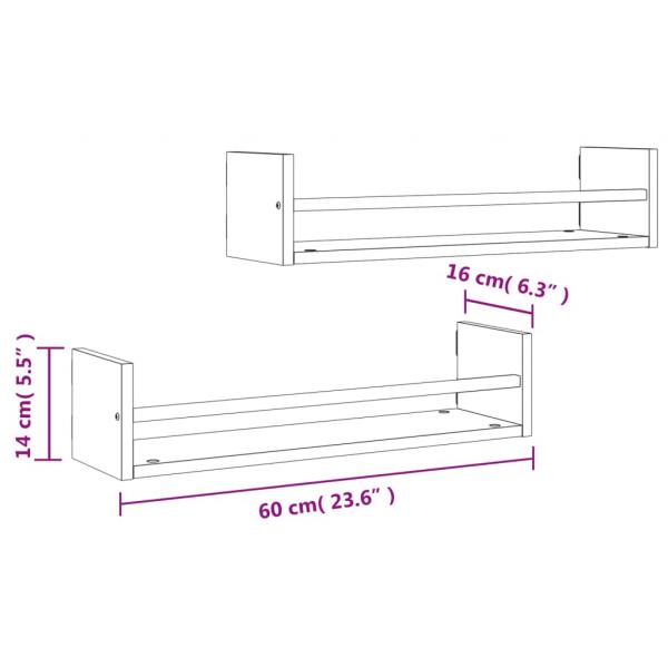 Wandregale mit Stangen 2 Stk. Braun Eichen-Optik 60x16x14 cm