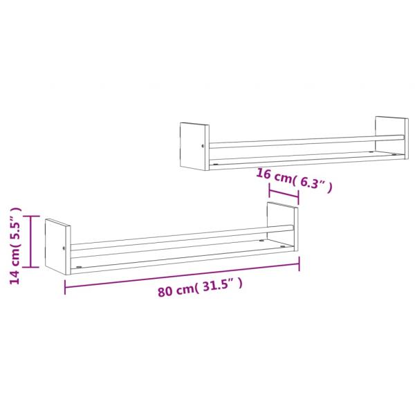 Wandregale mit Stangen 2 Stk. Sonoma-Eiche 80x16x14 cm