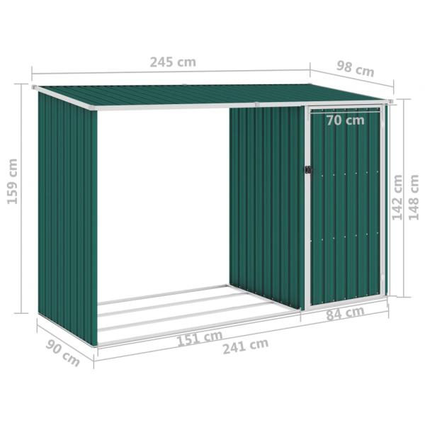 Garten Brennholzlager Grün 245x98x159 cm Verzinkter Stahl  