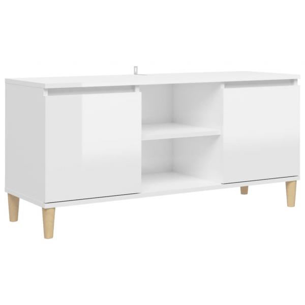 TV-Schrank mit Massivholz-Beinen Hochglanz-Weiß 103,5x35x50 cm