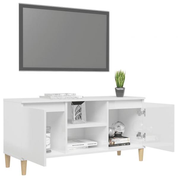 TV-Schrank mit Massivholz-Beinen Hochglanz-Weiß 103,5x35x50 cm