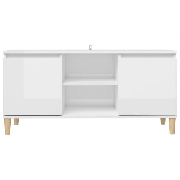 TV-Schrank mit Massivholz-Beinen Hochglanz-Weiß 103,5x35x50 cm