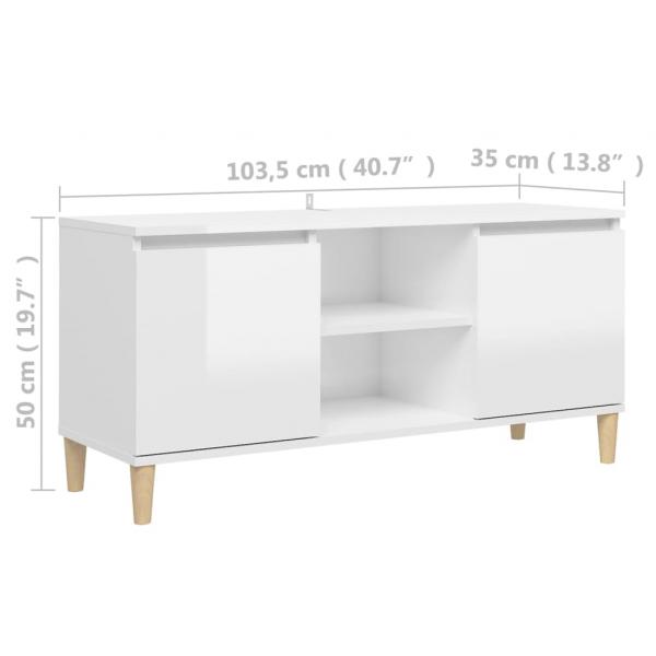 TV-Schrank mit Massivholz-Beinen Hochglanz-Weiß 103,5x35x50 cm